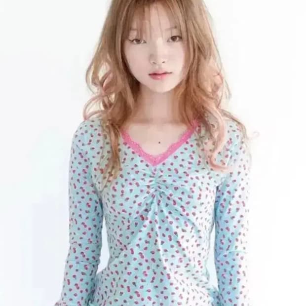 샵페어리 스트로베리 레이스 민트탑