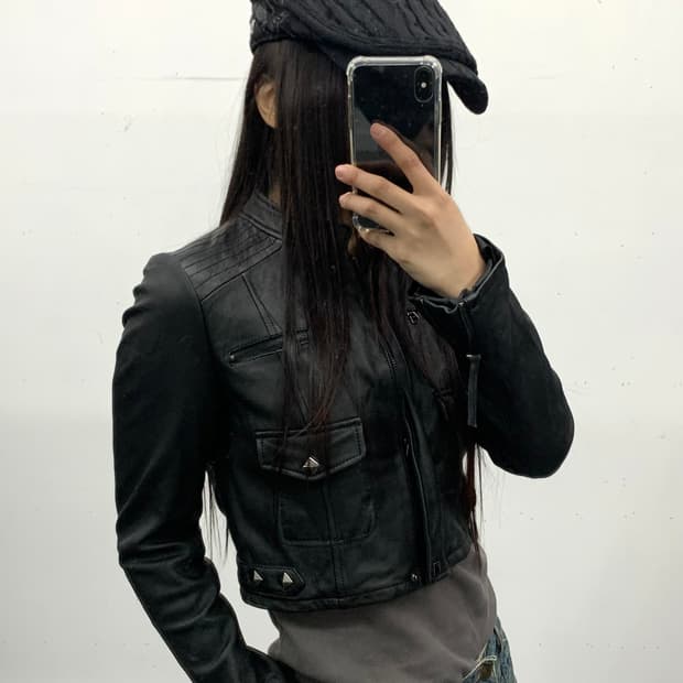 재패니즈 램스킨 크롭 바이커 자켓 