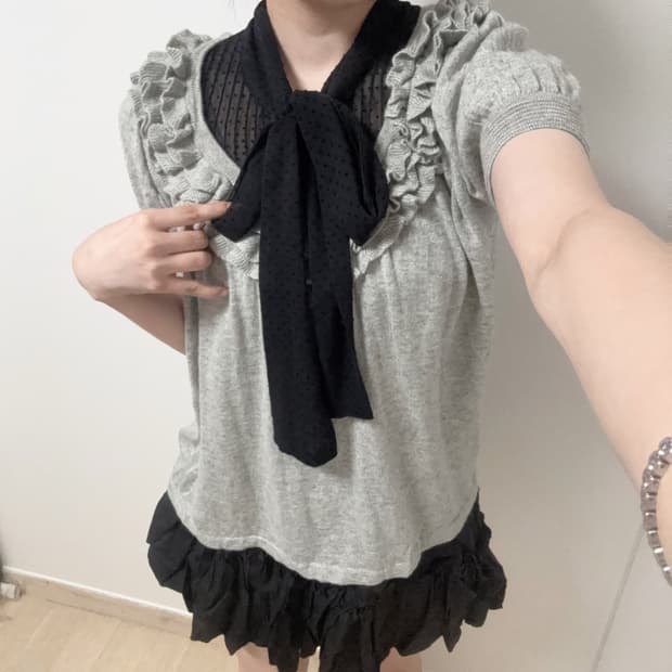 axes femme 진주 리본 블라우스 세트