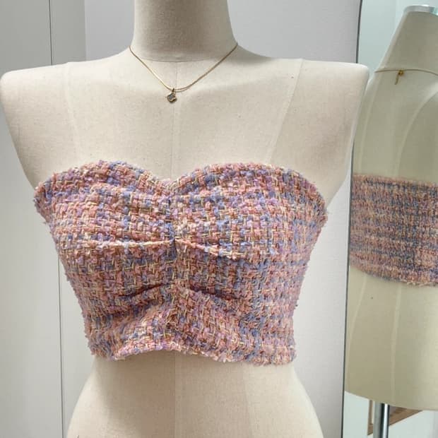 핑크 트위드 튜브탑 새상품