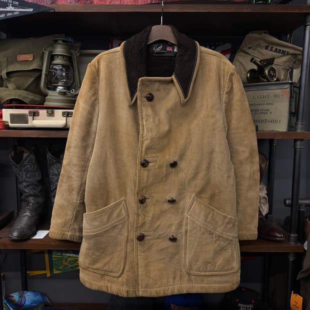 70s 글로버올 더블 브레스트 코듀로이 퍼 컨트리 헌팅 코트