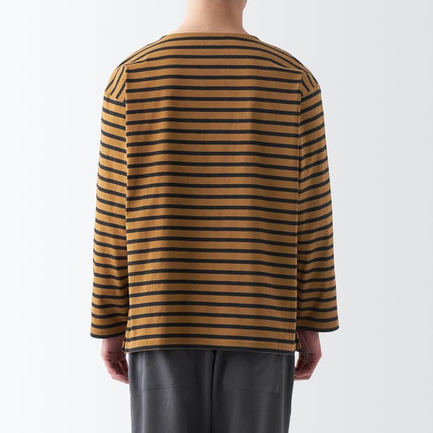 무인양품 muji 보트넥 9부 소매 티셔츠 카멜 보더 XL 새상품