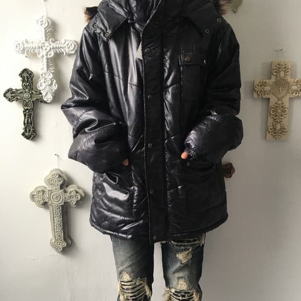 Fake fur hood lettering printing jumper