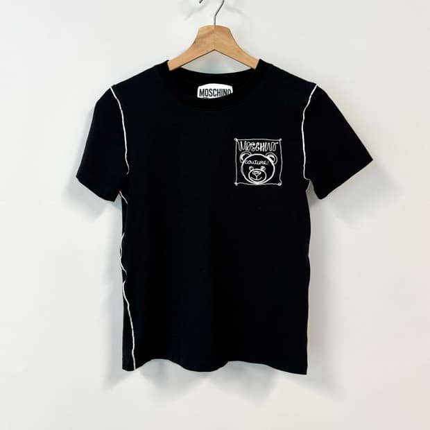 Moschino 모스키노 곰돌이 자수 블랙 반팔티셔츠 36