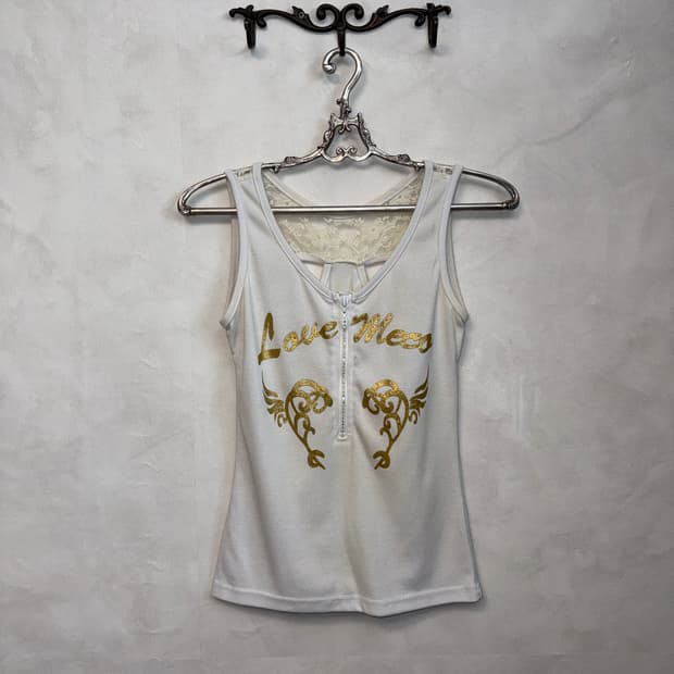 White oriental punk graphic lace 슬리브리스