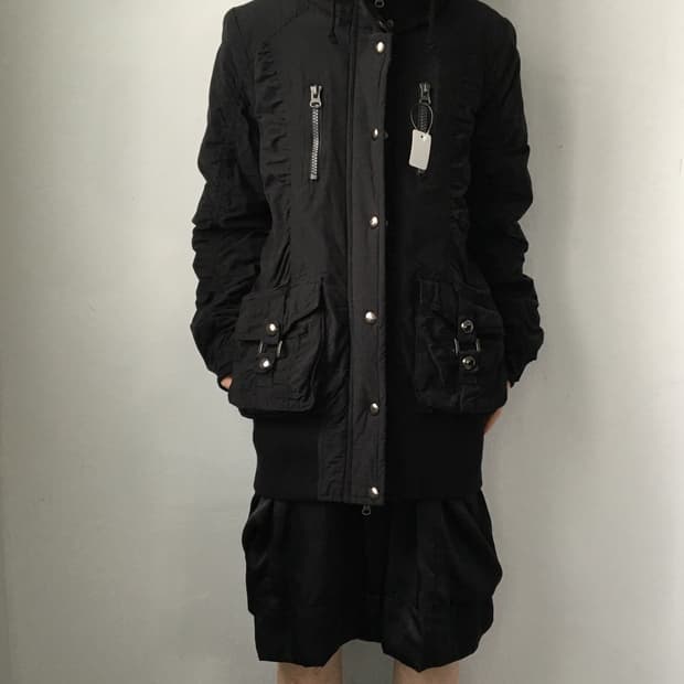 Shirring point high neck jacket