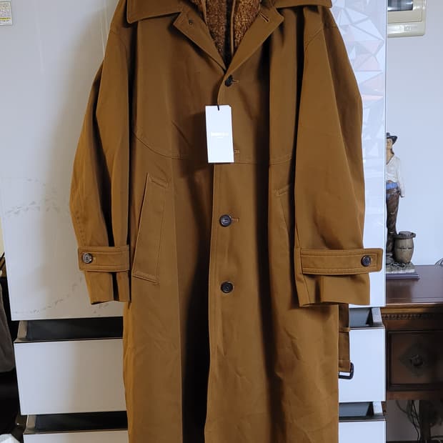 송지오옴므 코트 페이크 시어링 후드 레이어드