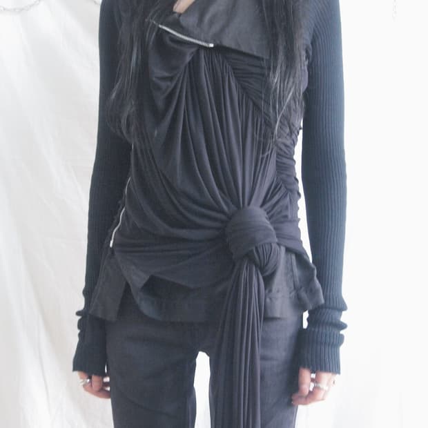 rare* 릭오웬스 11SS 런웨이 드레이프 하이넥 실크 자켓