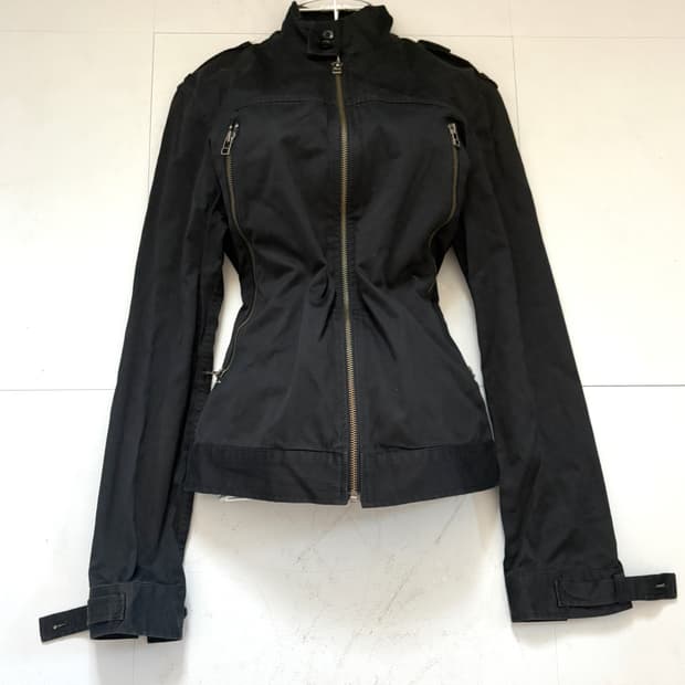 • Black Zipper Detail High-Neck Jacket