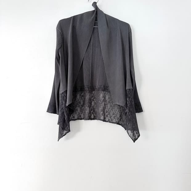 See through layer pleats cardigan / grey