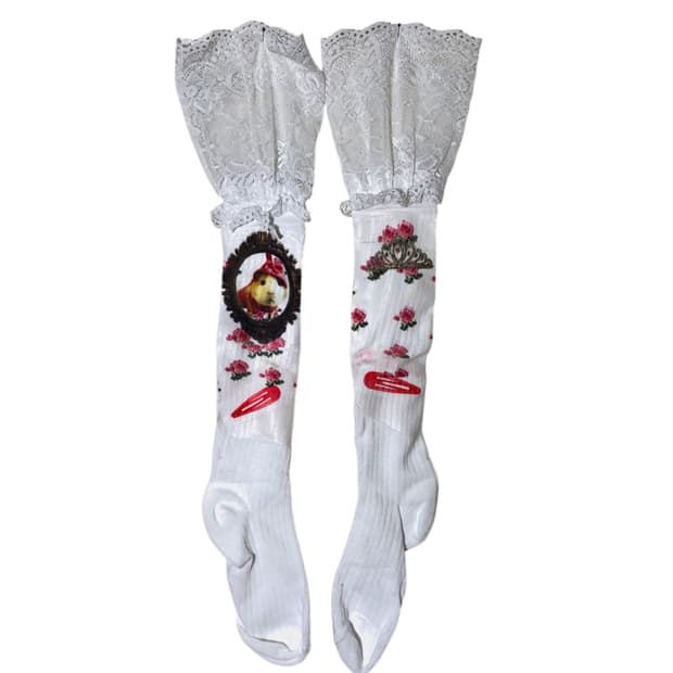 white lace cutie guinea pig stockings