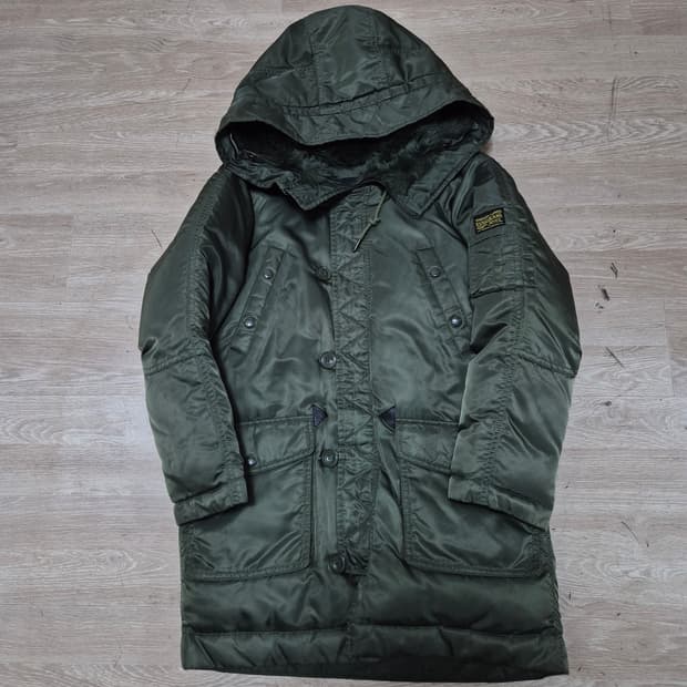 에비수 덕다운 사이드 박스로고 후드 야상 롱패딩 점퍼 S(90)