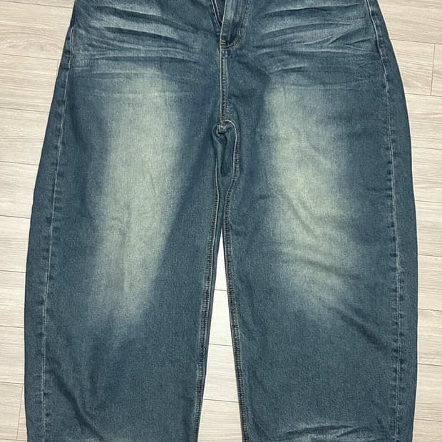 남녀공용 어널레코드 엠보워싱 데님팬츠 그린블루 L