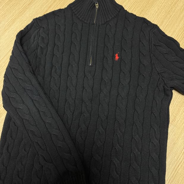 [M] 폴로 케이블 니트 하프짚업 블랙