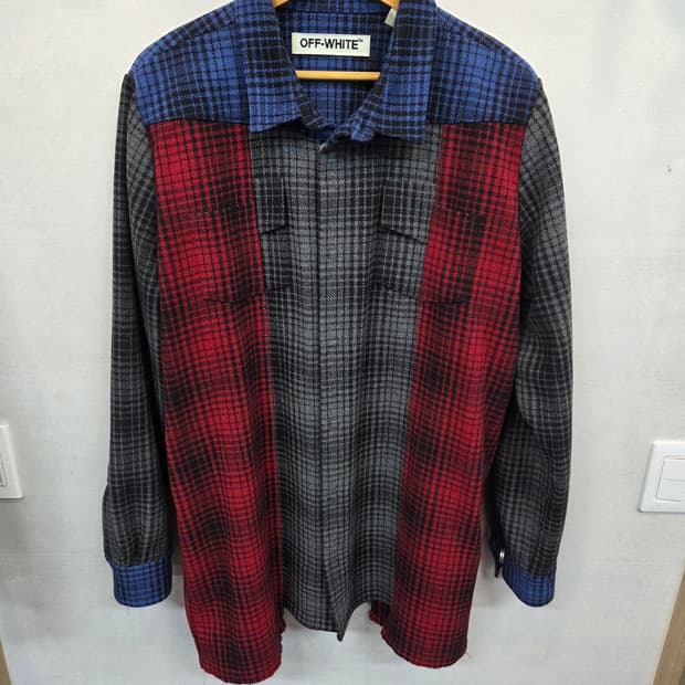 오프화이트 패치워크 플란넬 울 체크 셔츠자켓 L