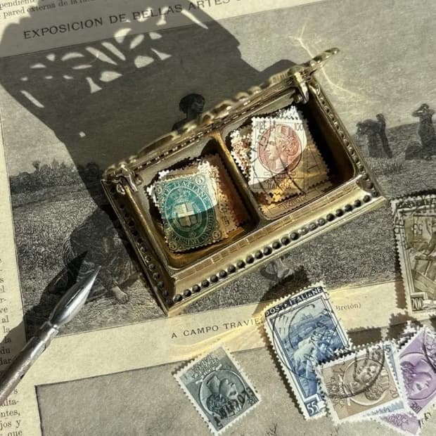 빈티지 아르누보 브라스 우표 홀더 케이스