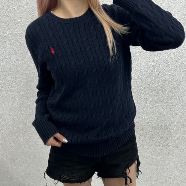 폴로 랄프로렌 레드포니 네이비 꽈배기 니트 L