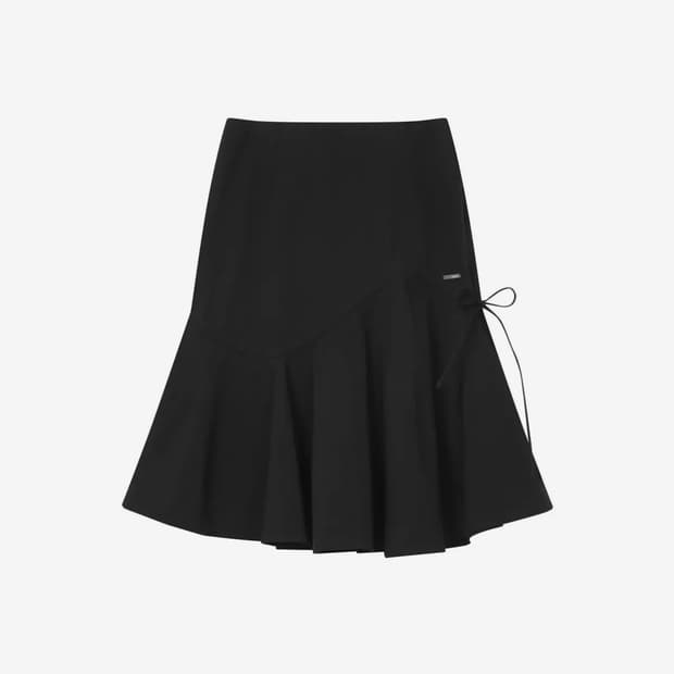 Shirring ruffle midi skirt BLACK