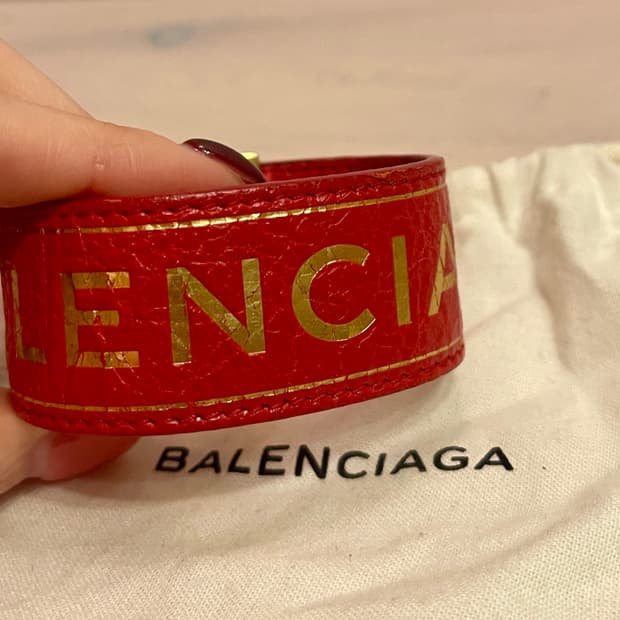 발렌시아가 Balenciaga 로고 커프 레더 팔찌 레드 M 