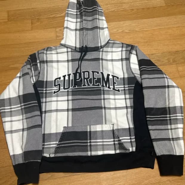 슈프림 체크 후드티 L  정품