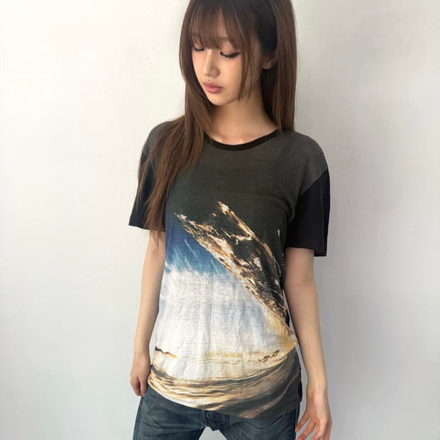 IRO Paris 웨이브 그래픽 린넨 반팔