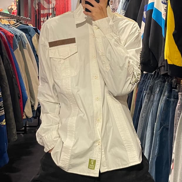[IM] vtg 웨스턴 프린팅 화이트 셔츠