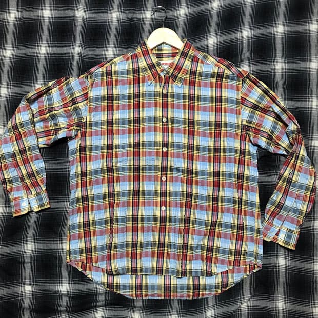 90s Mc gregor 맥그리거 다색 엠보싱 체크 셔츠 블루레드
