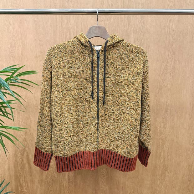 마르니 유니클로 후드 니트 집업 가디건 믹스 컬러 디테일 레귤러핏 옐로우