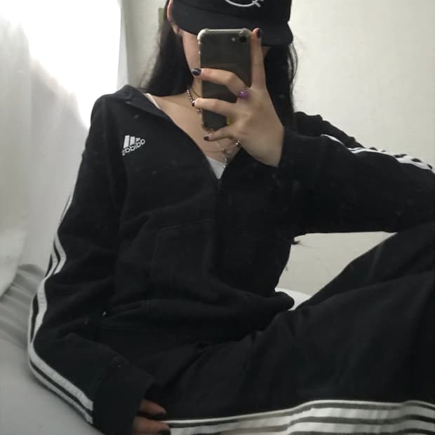 아디다스 블랙 삼선 후드집업