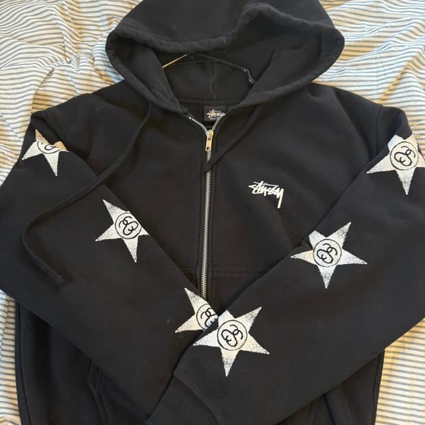 스투시 스타 후드 집업 블랙