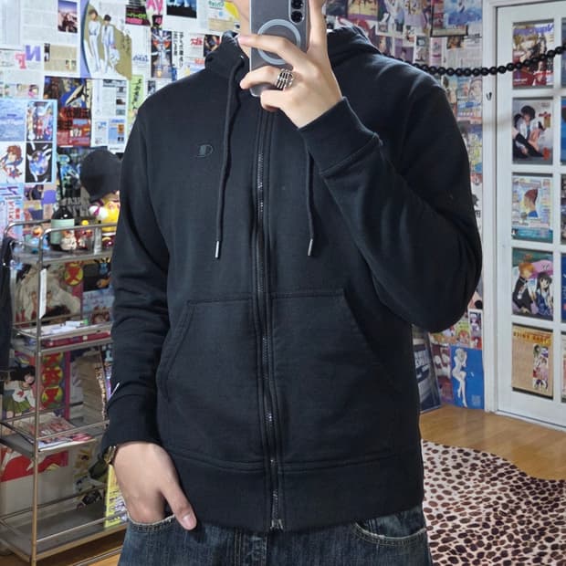 챔피온 블랙 C로고 자수 후드집업