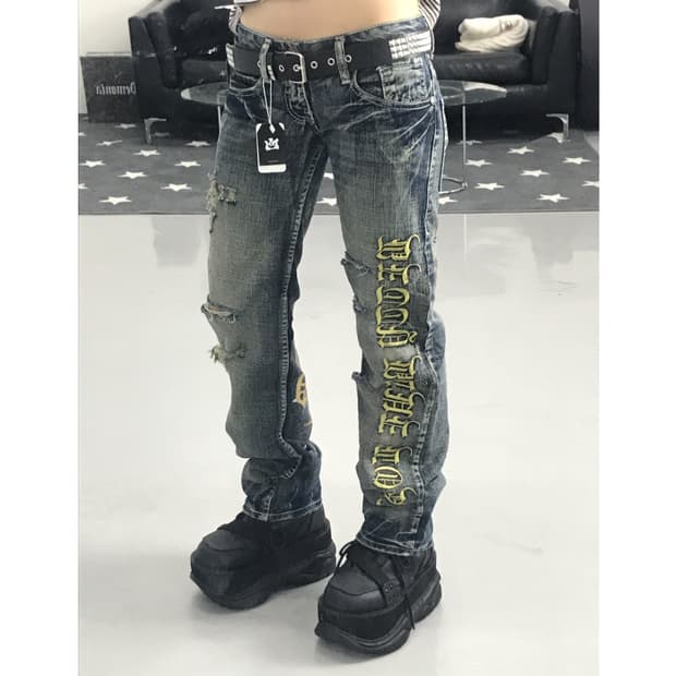 Jpn y2k printing damage detail jeans