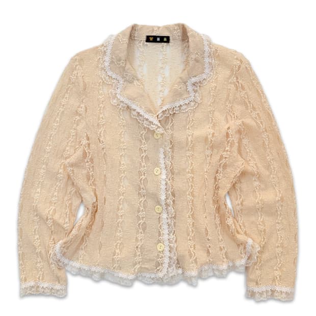 빈티지 오랜지 시스루 레이스 셔츠