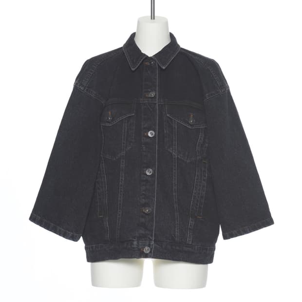 푸시버튼 블랙 KIMONO 데님 자켓
