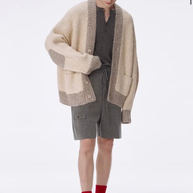 우마뭉 Mohair color blocked cardigan