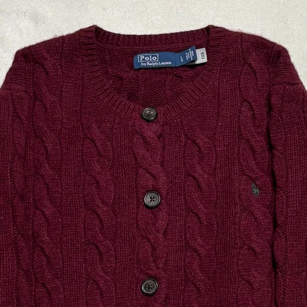 L 폴로랄프로렌 캐시미어 버건디 케이블 가디건