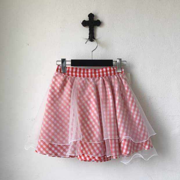 Sha layered check pattern skirt