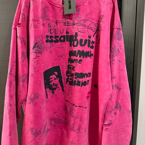 SSSAINT LOUIS 핑크 데미지 맨투맨 XL