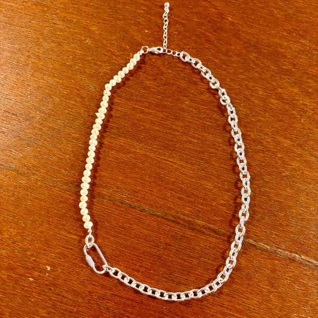 새상품 신주 실버코팅 진주체인 목걸이