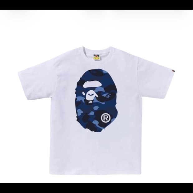 급처)s 베이프 네이비 블루 카모 빅 에이프 헤드 반팔 티셔츠 bape