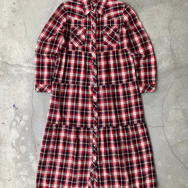 red check western tiered long dress