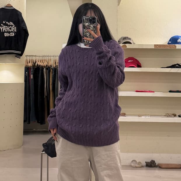 폴로 랄프로렌 퍼플 케이블 니트 실크 캐시미어 U1719