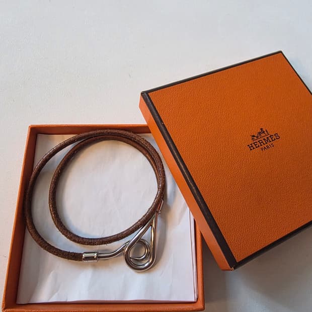 [43] 에르메스 Hermes 후크 점보 더블 팔찌(초커) 브라운/실버