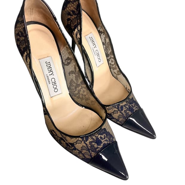 지미추 네이비 레이스 10cm 하이힐