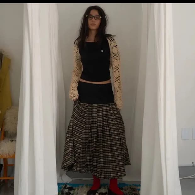 아우어솔티 플래드 레이어 롱스커트