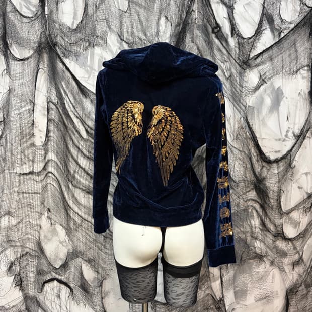 Y2K Velvet spangles angel hoodie zip up