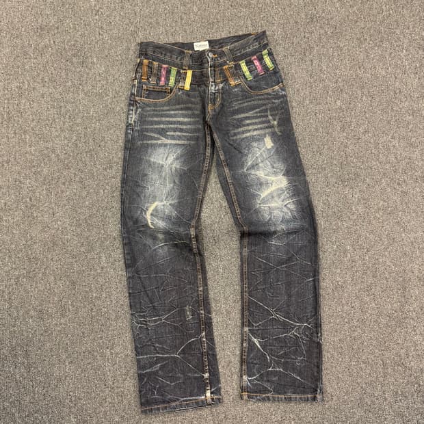 82)NYLAUS clothing 빈티지 레이어드 워싱 데님팬츠