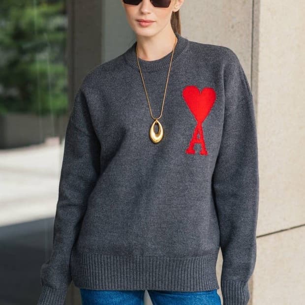 아미 빅하트 로고 회색 니트 