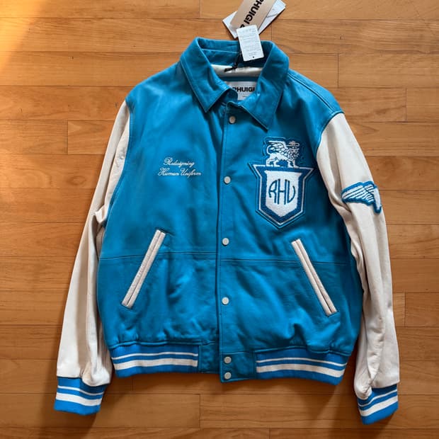 자라 RHUIGI 콜라보 바시티 양가죽 자켓 Rhude