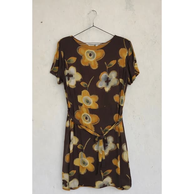 빈티지 브라운 플라워 원피스